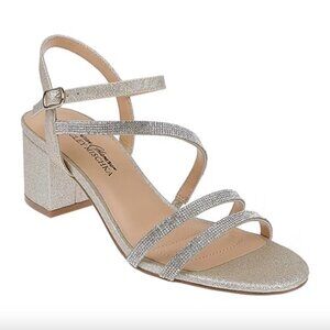 American Glamour Badgley Mischka Womens Londyn Heeled Sandals, Silver Sz 7M